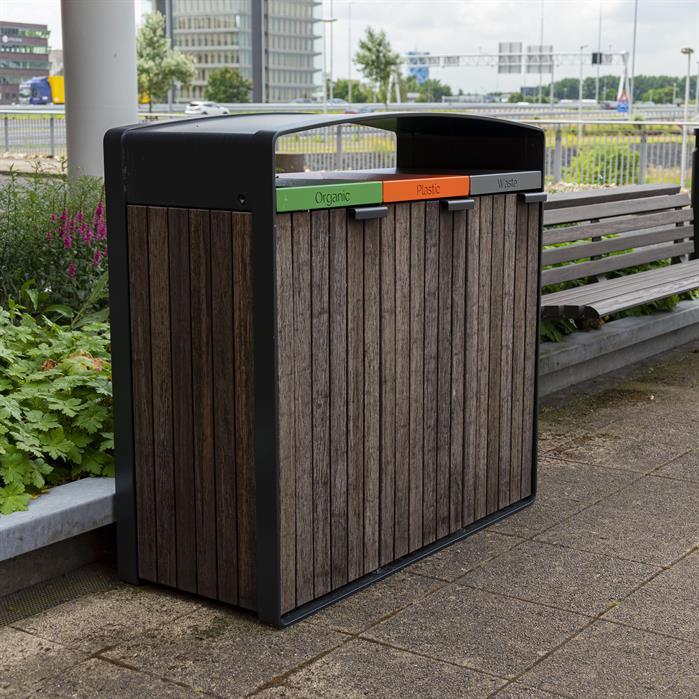 STLB.100.W.Ct garapa - Cortenstaal,Afvalbakken,STORR met houtbekleding,545 x 550 x 1150 mm
