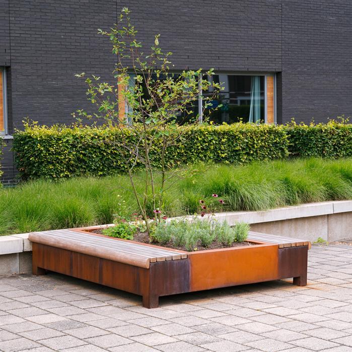GP.2000D.Ct.BX bamboe - Cortenstaal,Greenpoints,AROS met dubbele bank,2000 x 2000 x 450 mm