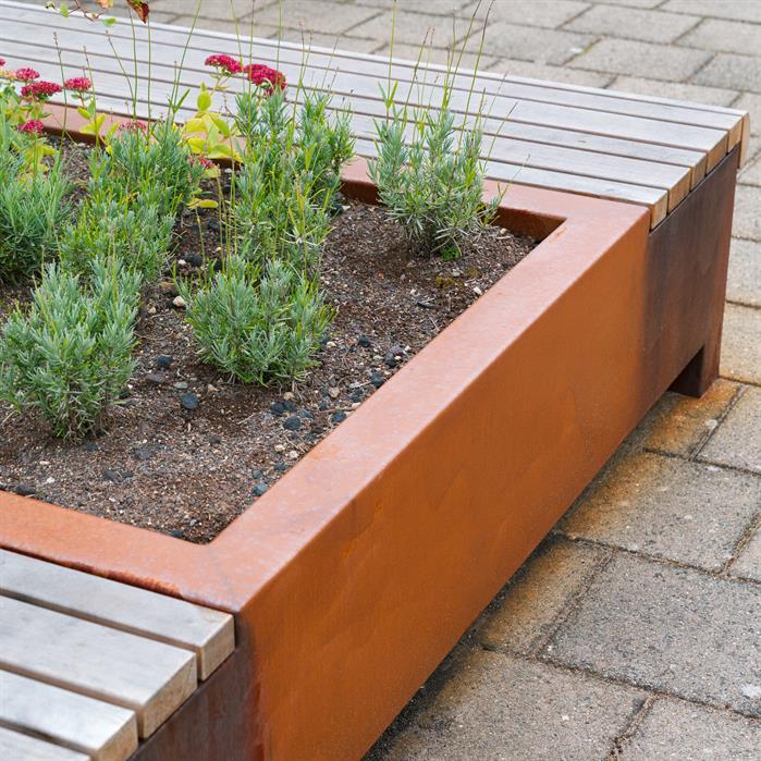 GP.2000D.Ct.BX bamboe - Cortenstaal,Greenpoints,AROS met dubbele bank,2000 x 2000 x 450 mm