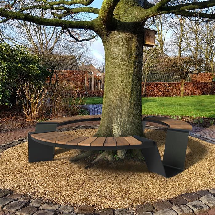 DUBE.R2300S.Ct.BX bamboe - Cortenstaal,Banken,DUNC rond,2300 x 2300 x 450 mm
