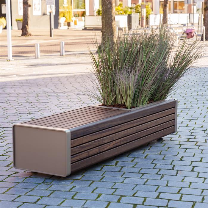 STGP.2300S.Ct garapa - Cortenstaal,Greenpoints,STORR met enkele bank,2300 x 600 x 440 mm