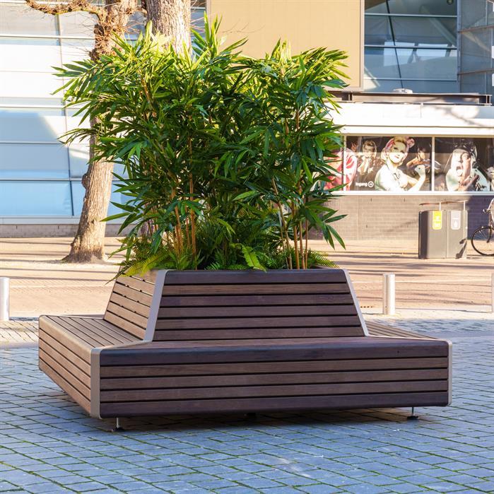 STGP.2300QB.Ct garapa - Cortenstaal,Greenpoints,STORR met hoekbank,2300 x 2300 x 850 mm