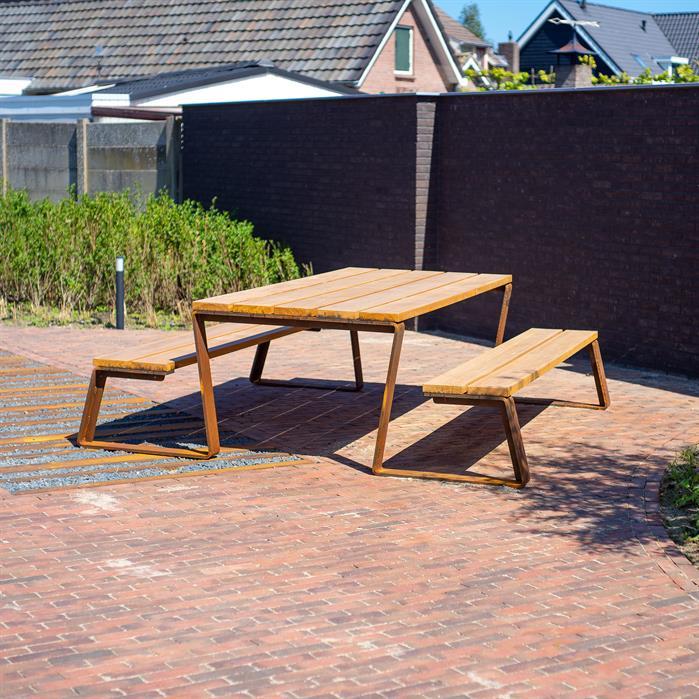 MOPN.2300.Ct.BX bamboe - Cortenstaal,Picknicksets,MIO picknickset,2300 x 2270 x 760 mm