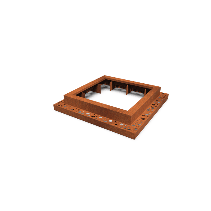 TWE.S980.P3.Ct - Stal kortenowska,Siatki i ochrona drzew,Ramy z odplywem pod drzewa kwadrat 980,1440 x 1440 x 250 mm