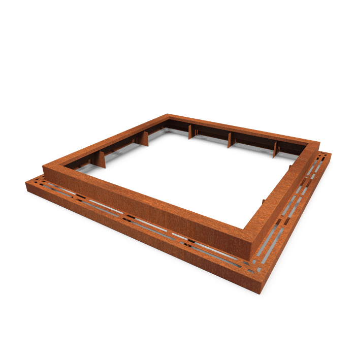 TWE.S1800.P7.Ct - Stal kortenowska,Siatki i ochrona drzew,Ramy z odplywem pod drzewa kwadrat 1800,2260 x 2260 x 250 mm