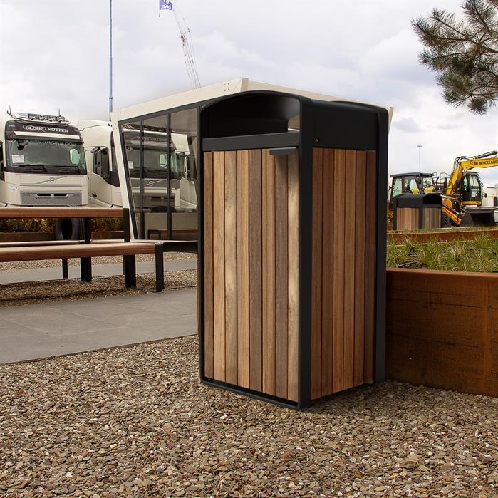 STLB.100.W.Ct garapa - Cortenstaal,Afvalbakken,STORR met houtbekleding,545 x 550 x 1150 mm