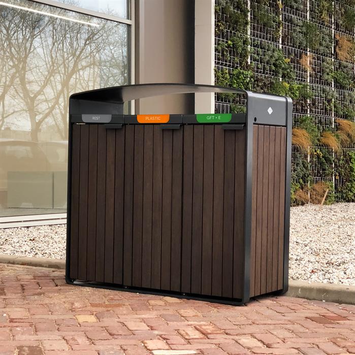 STLB.100.W.Ct garapa - Cortenstaal,Afvalbakken,STORR met houtbekleding,545 x 550 x 1150 mm